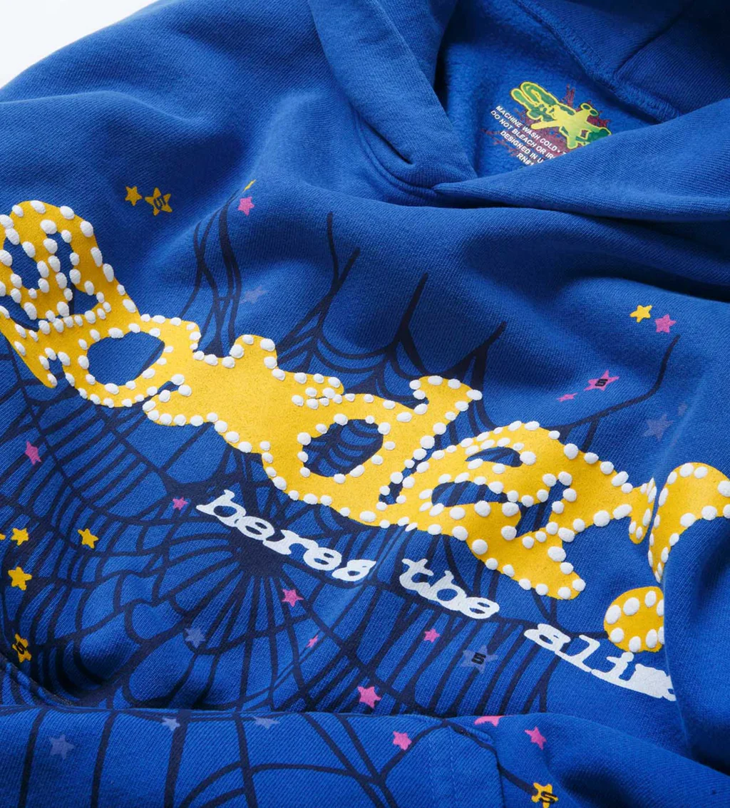 Sp5der Hoodie Blue – Blue Spider Hoodie close