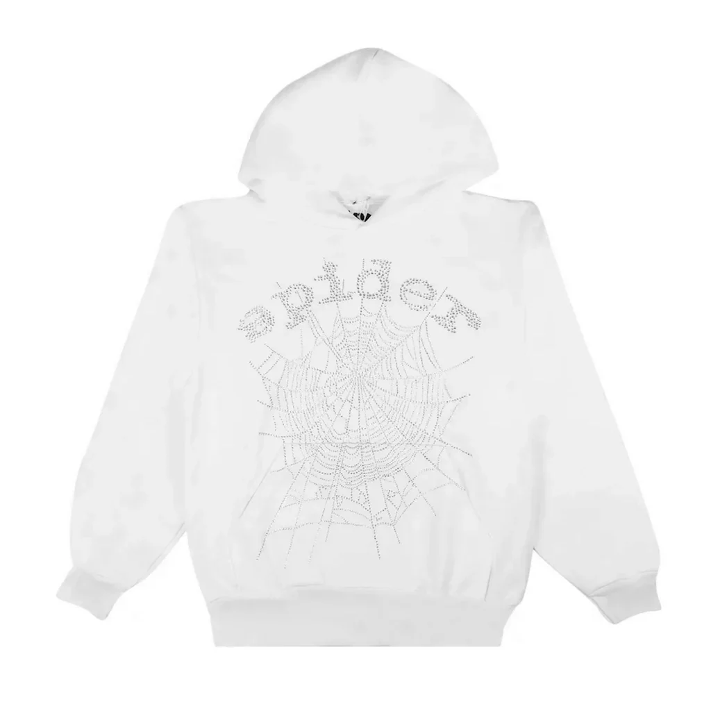Sp5der OG Rhinestone Hoodie in White